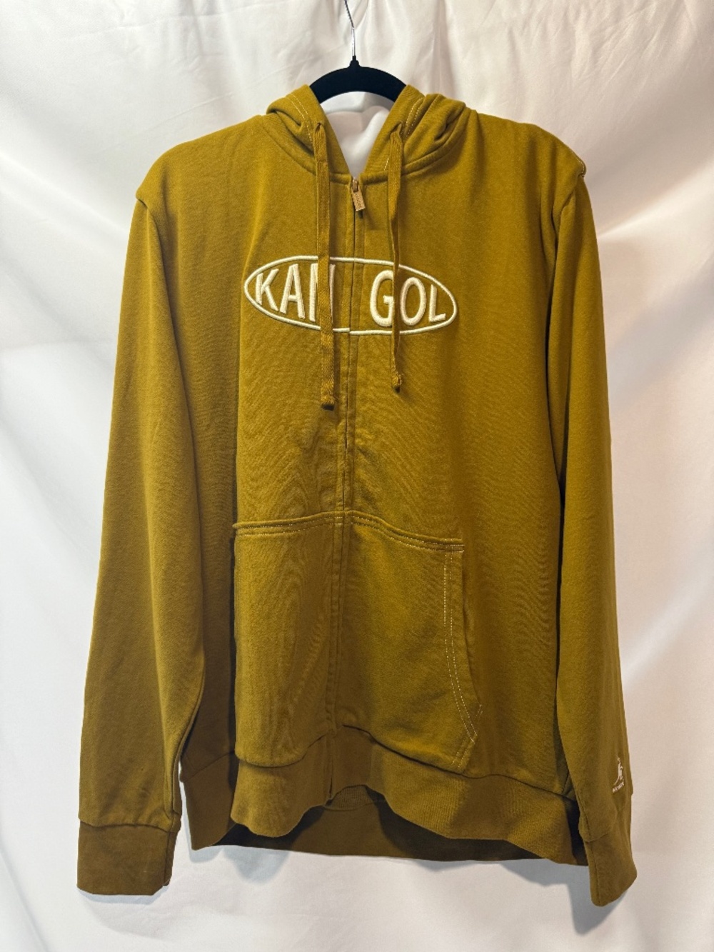 Kangol Mustard Yellow Embroidered Logo Full Zip Hoodie NWT